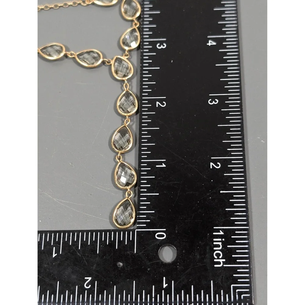 LOFT Gray Faceted Glass Y Necklace Gold Tone Teardrop‎ Bezels Lariat Style 22